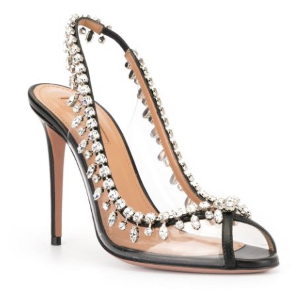 Aquazzura /Temptation Crystal Sandal 105/ Black/Size EU 37 1/2